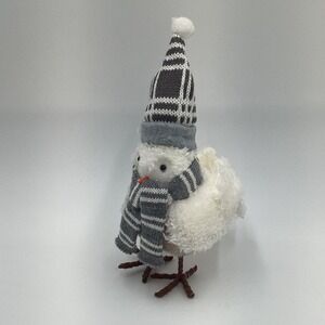 Adorable White Bird Figurine/Ornament Plush Winter Hat Scarf‎ Holiday Decor